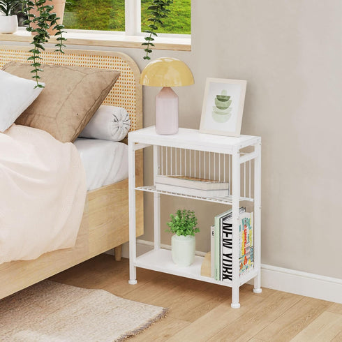 2 1 Side Table for Small Spaces, Narrow End Table with Magazine Holder, in Design Slim Side Table, Skinny Nightstand