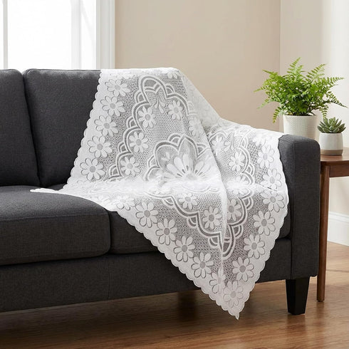 Yuomeaz 35 35 Inch White Lace Table Cloth, x Square Lace Tablecloth, Vintage Embroidered Style Crochet Tablecloths