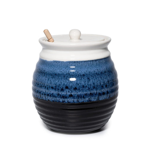 6"H 14oz GUTE Honey Jar Pot - Elegant & Modern Ceramic With Dipper & Lid Rosh Hashanah Gift - Home Kitchen Honey