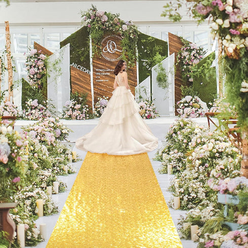 Wedding Aisle Runner 2FTx15FT Gold Sequin Carpet for Indoor Outdoor Engagement Ceremony Decoration, Sparkly Runner Rug