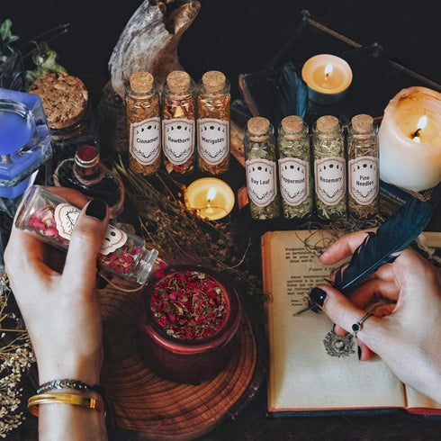 FLgengmh 30 Pack Witchcraft Supplies Herbs, Dried Herbs and Flowers Bottles Kit for Witch Beginner, Wiccan, Wicca Altar