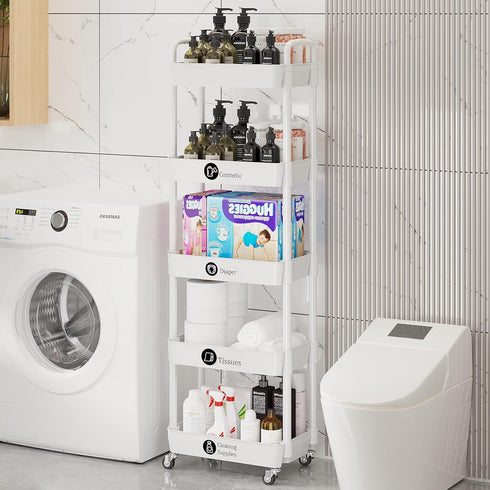 5-Tier Laiensia Rolling Cart with Wheels,Multifunction Utility Storage Carts, Kitchen Storage Organizer,Mobile Shelving