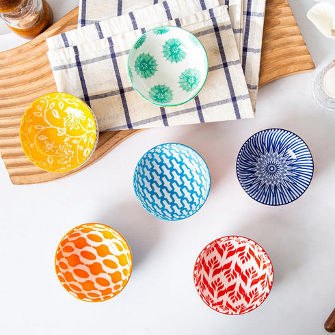 Set 4 Oz 3.5 Inch Set 6 Ceramic Dipping Bowls - Mini Dessert Bowls - Small Porcelain Bowls for Side Dishes, Snack