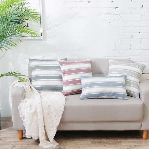 2 Pack Multicolor Stripe Euro Pillow Case, Soft Linen Square Decorative Throw Cushion Cover, 26" x 26"