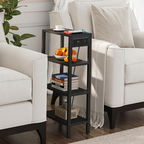 TB01BK080 TUTOTAK Narrow Side Table with Charging Station,Small End Table with USB Ports and Outlets, Skinny Sofa
