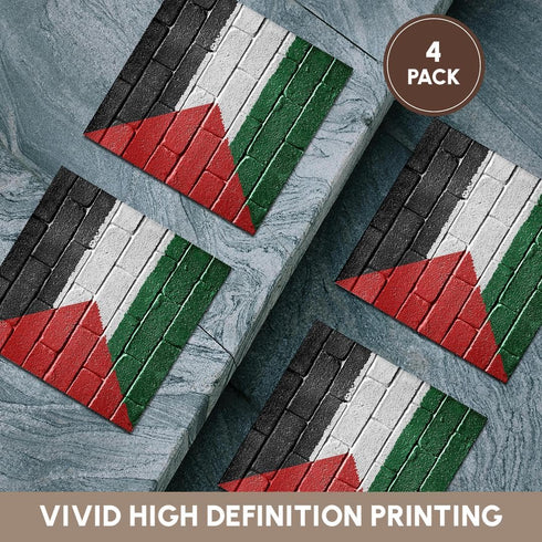 3dRose Palestinian Ceramic Tile Coaster, National Flag of Palestine Painted on Brick Wall (Set of 4)