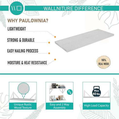Wallniture Minori Washed White Floating Shelves for Wall Storage, Set of 3 Wood Bathroom Shelves with White Brackets
