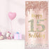 Happy 15th Birthday Door Banner Decorations, Pink Rose Gold 15 Birthday Party Backdrop Sign Supplies