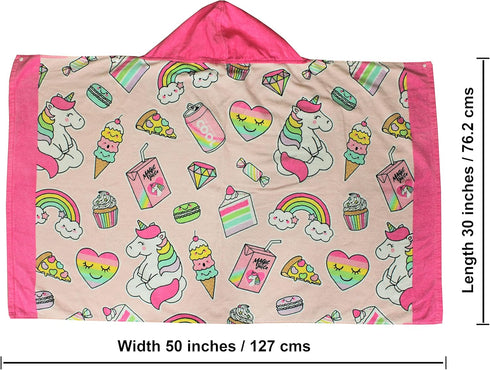 50"x30" Inch Swimming Hooded Bath Beach Towel for Kids - Unicorn - Large Cotton Soft Absorbent with Hood for Toddler