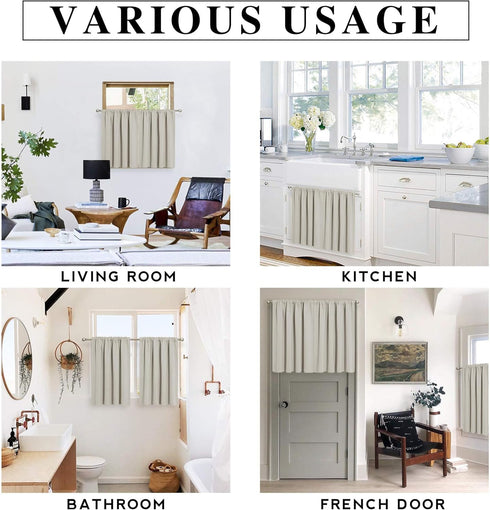 RYB HOME Blackout Short Cafe Curtains, Privacy Light Block Small Window Curtains, W 29 x L 36 inches, Natural, 2 Panels