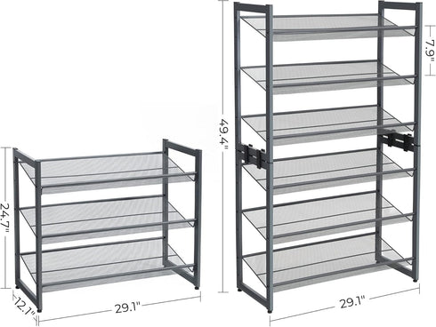 3-Tier 9-12 ULMR03GB SONGMICS Shoe Rack, Shoe Organizer, Metal Shoe Storage for Garage, Stackable Shoe Shelf
