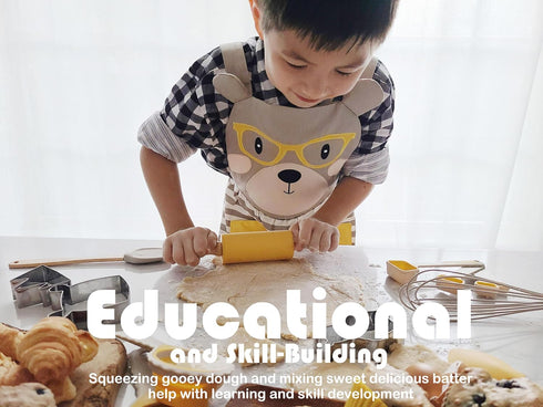 Set 35-Piece Kids Baking with Teddy Bear Apron, Kid Friendly Knives, Cookie Cutters, Rolling Pin, Cutting Board, Whisk