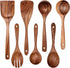 Wooden Non-Stick Kitchen Pan Toolset, 7 Pieces, 100% Natural Teak Cooking Utensils Set