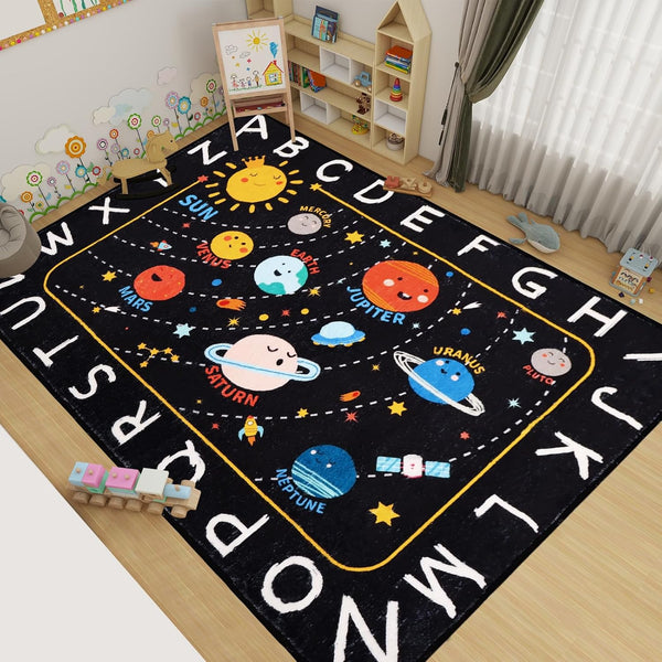 Outer Space Kids Rug,59"X39.4" ABC Alphabet Educational Kids Rugs for Playroom,Non Slip