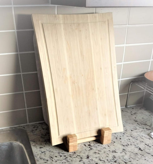 Bamboo Cutting Board Holder - Pot Lid Holder, Cook Book Stand, Stylish Low Profile, 10.38" Lx7 Wx2.5 H