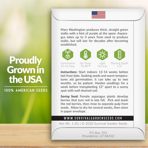 (3 Packs) Mary Washington Asparagus Seeds for Planting - Non-GMO Heirloom with Instructions to Grow Long Lasting