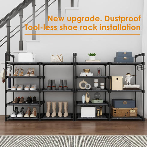 CSXGBAB Closet 5 30 lbs Black Tubes Shoe Rack, Boot Rack, Tier Oxford Fabric Shelf, Easy Assembly, Sturdy and Durable