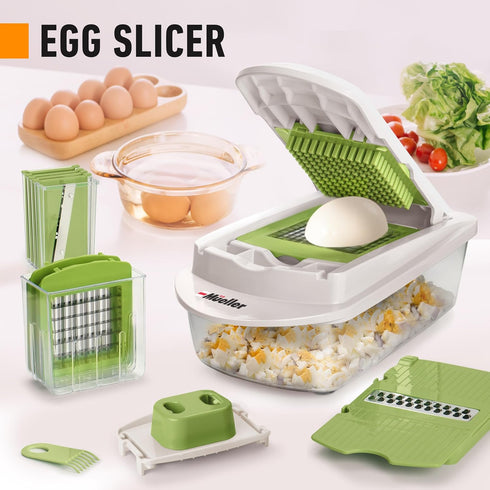 Mueller Pro-Series 10-in-1 Vegetable Chopper, 8 Blade Cutter, Dicer, Egg Slicer with Container, French Fry Cutter, Home
