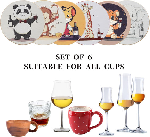 JINLIFA Set 6, Set 4 4 0.27 Inches Coasters of Natural Bamboo Cute Drink Cup Coasters for Modern Home Decor and Coffee