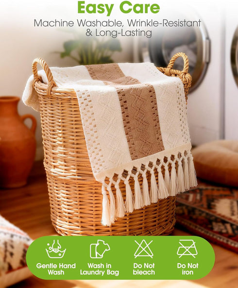 36 Inches, 12 36 Inch, Pureegg Farmhouse Boho Table Runner - Linen-Textured Woven Tassel Design for Dining Table Decor