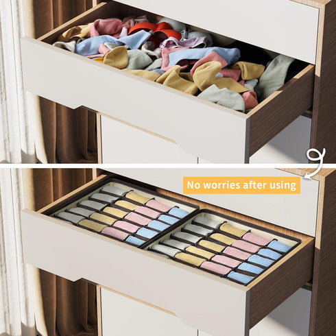 Joyoldelf Drawer Organizer Divider, 2 Packs, 24 Cell Collapsible Closet Organizer for Storing Socks, Bra, Ties