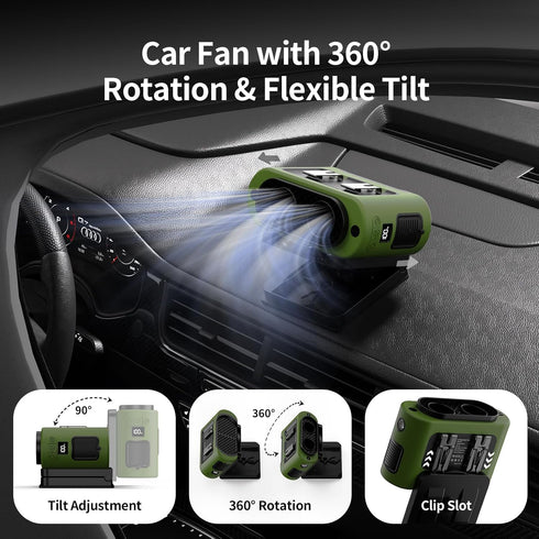 14500mAh 360 5-Speed Socool Portable Car Fan - Rechargeable Battery Opearated, Clip on Car Seat Headrest Rotatable