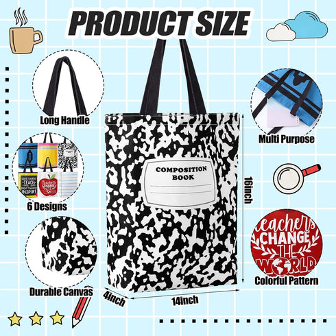 Paterr Teacher Appreciation Gifts Bag Bulk for Women Teacher Canvas Tote Bags End of Year Gift Pencil Crayon Marble