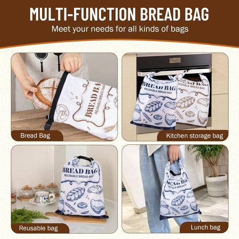 2 Packs Bread Bags, Bread Bags for Homemade Roti, Reusable Sourdough Storage Bag With Zipper, Large Freezer Container