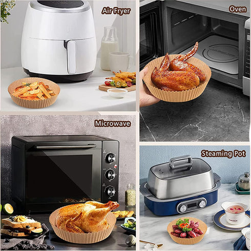 Air Fryer Liner Round, 100PCS Disposable Liners, 6.3 inch for 2 to 4.9Qt Air Fryer, Unbleached Non-stick Parchment Paper