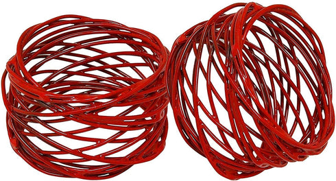 Handmade Round Red Mesh Napkin Rings - Set of 6 Holders for Dining Table Parties, Dia: 2 Inch