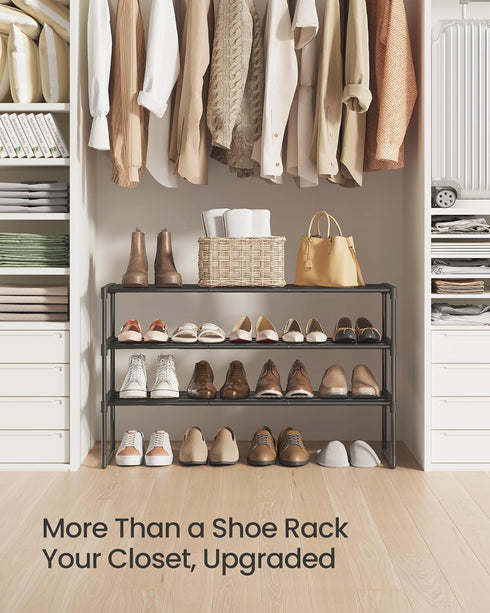 3-Tier 16-20 11.8 36.2 21.7 Inches, ULSA303B02 SONGMICS Shoe Rack, Shoe Organizer, Metal Storage Shelf, Upright