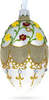 Multicolor Flowers on White Glass Egg Ornament, 4 Inches