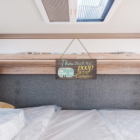 Jetec No Pooping Sign - Thou Shalt Not Poop in The Camper Wood Hanging Decor, 11.8 x 5.9 Inch, Fresh Color