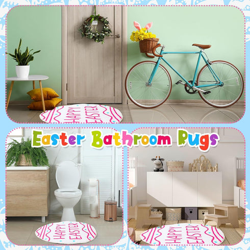 Easter Bathroom Rug, Easter Eggs Bunny Mat, Non-Slip Doormat for Indoor Outdoor Home Holiday Decoration