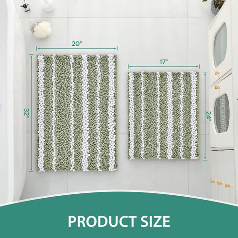 HOMEIDEAS Cationic-Dye Bathroom Rugs Sets, 2 Piece Chenille Soft Non Slip Machine Washable Bath Mats