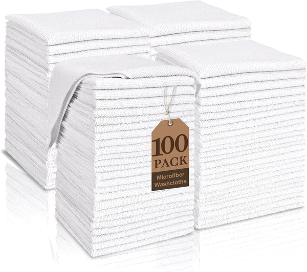 TEAWOO White Washcloths 100 Pack, Highly Absorbent & Quick Drying Face Towels, Premium