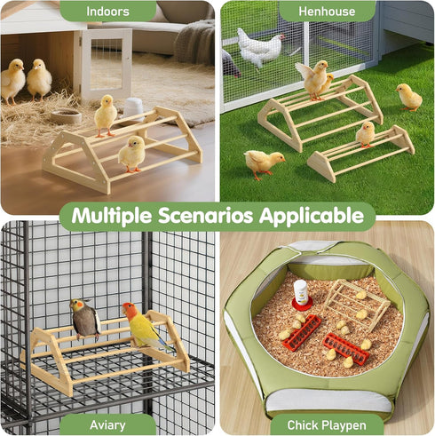 2 Pack 2 Pawaboo Chick Perch, Wooden Chicken Roosting Bars, Large & Small Sizes Chick Perches Toy for Coop and Brooder