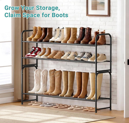 2 Closet 18-Pairs AOODA Long Tier Shoe Rack for Metal Wide Stackable Shoe Storage Organizer for Entryway, Bedroom