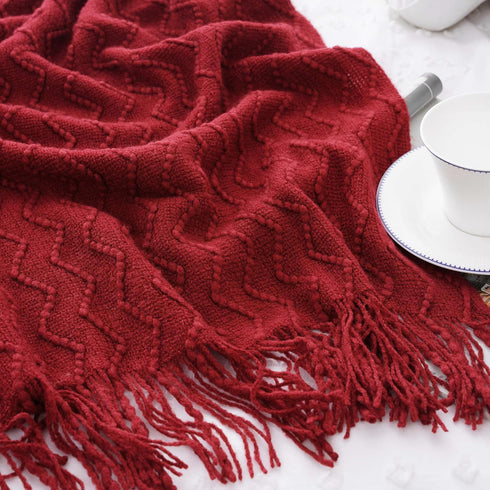 BATTILO HOME Christmas Red Throw Blanket, Textured Soft Burgundy Decorative Knitted Blanket, 50"x60"