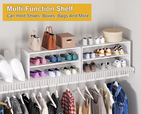 Closet, 2-Tier Closets, Space,Hallway,Bedroom,Bathroom,6-12 White Shoe Rack Organizer for Expandable Shoe Shelf