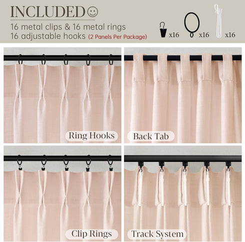 Pinch 84 Inch 2 Light Pink Linen Curtains Pleated Length Panels for Nursery Baby Girls Bedroom Semi Sheer Light