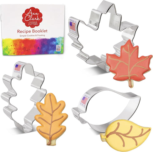 Fall Leaves Cookie Cutters 3-Pc Set by Ann Clark, Made in USA, Maple, Oak, Aspen