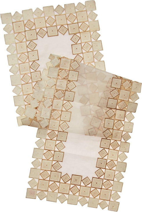 Violet Linen Sevill Decorative Embroidered Cutwork Table Runner - 14" x 54", Ivory