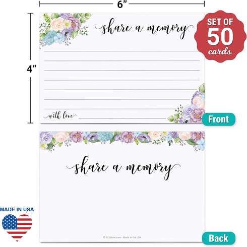 321Done Share a Memory Card - 50 Cards, 4" x 6" for Life Celebrations, Made in USA, White Floral