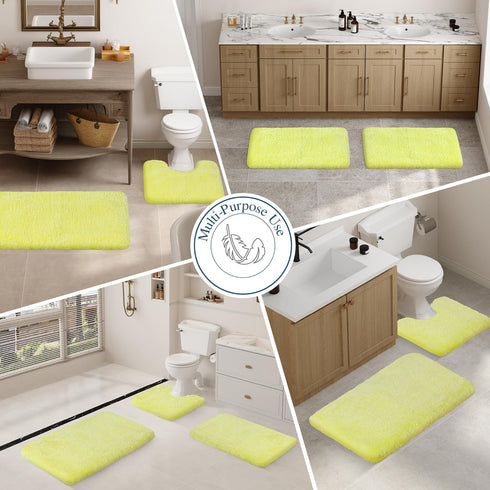 Walensee Non Slip Bath Rug, 20 x 32 Yellow Bathroom Mat, Water Absorbent Soft Microfiber Shaggy Rug