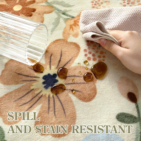 2x5 (2x5ft,Beige) Lahome Floral Kitchen Runner Rug, Rug Runners for Hallways Non Slip Ultra-Thin Soft Washable Carpet