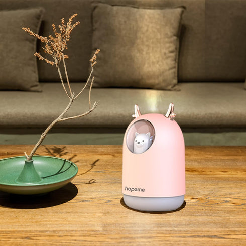 Cute Pet Humidifier with Two Spray Modes, 300ml Water Tank Lasts Up to 10 Hours, 7 Color LED Lights Changing, Waterless Auto Shut-off for Bedroom, Home, Office (Pink) by hopeme