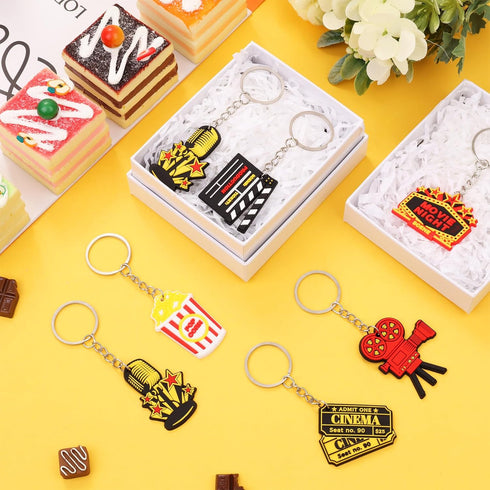 24PCS Movie Night Keychains, Party Favors Include Clapboard Microphone Ticket Popcorn Projector for Birthday Decorations