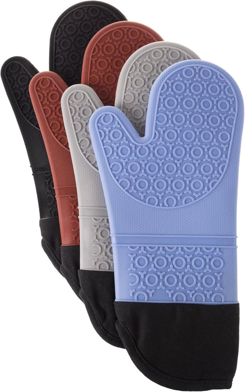 Silicone Oven Mitts – Extra Long Professional Quality Heat Resistant with Quilted Lining, 1 Pair Gray by Lavish Home