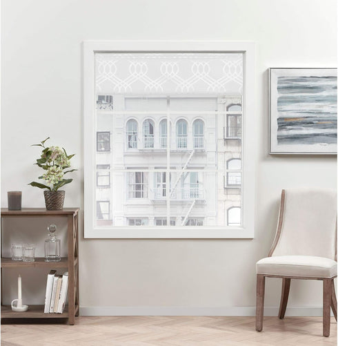 Exclusive Home Prague Trellis 100% Blackout Polyester Roman Shade, 31"x64", Color White